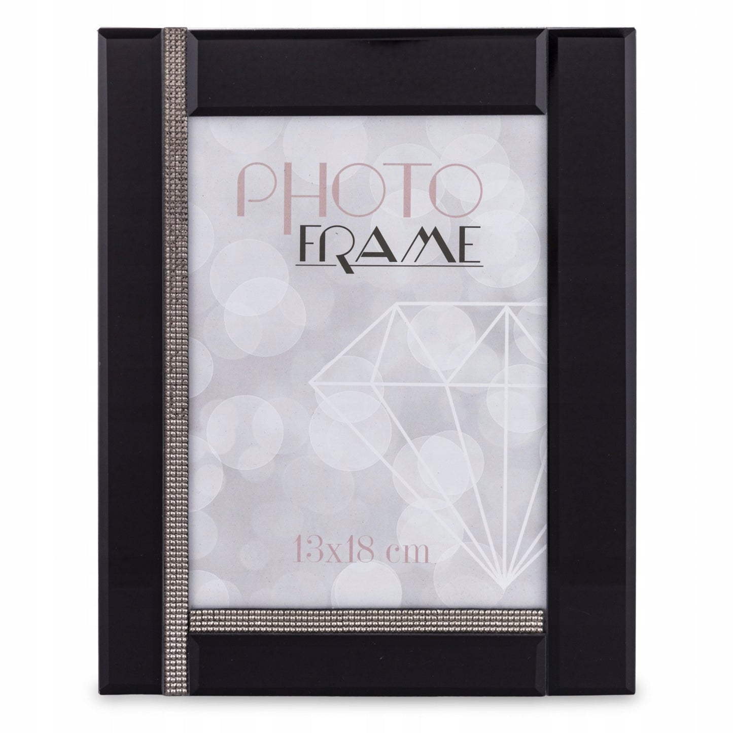 Ramka na zdjęcia czarna szklana z kryształkami glamour 18 x 13 cm