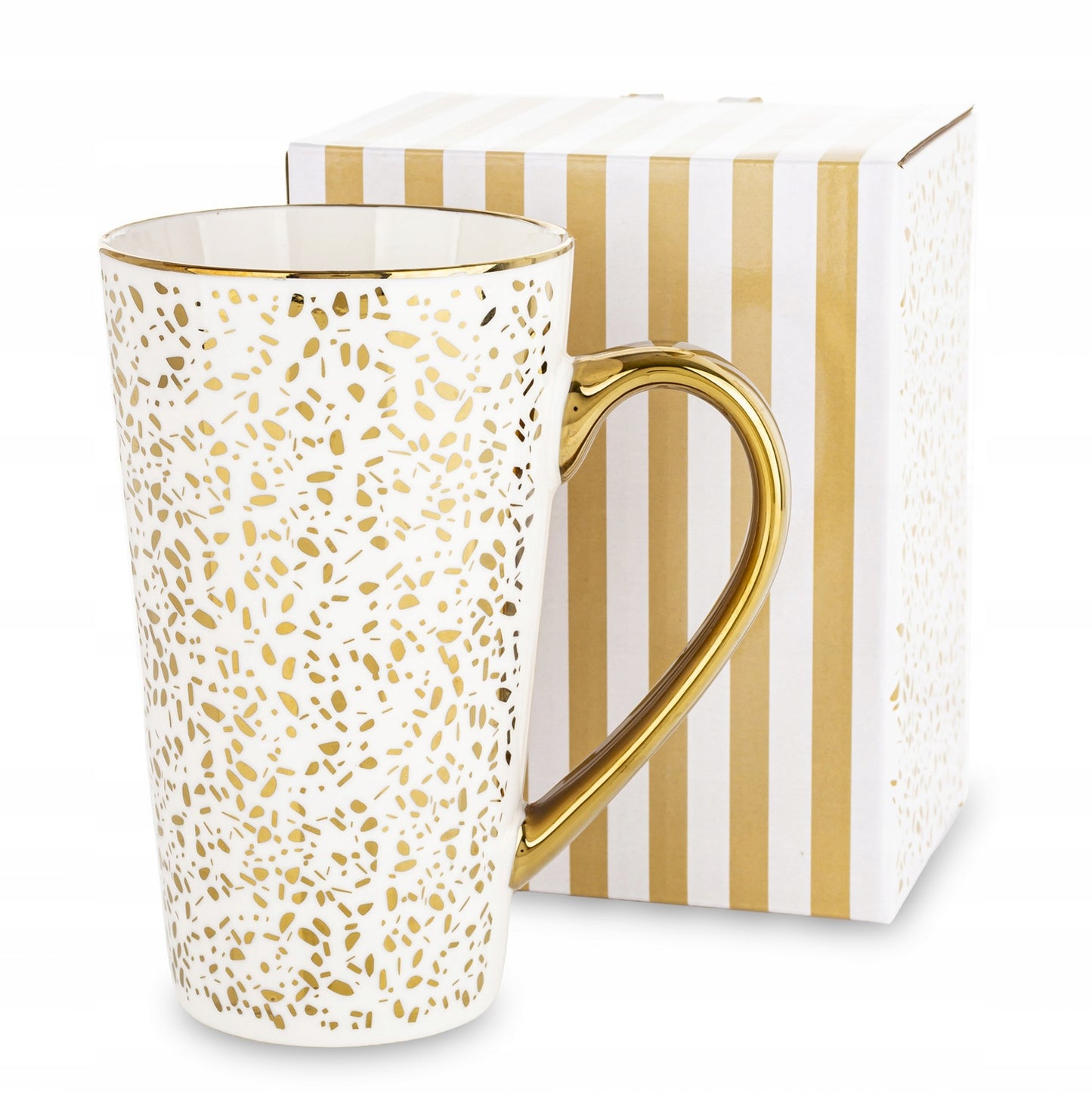 Duży ozdobny Kubek w pudełku na prezent biało złoty porcelanowy 450 ml XXL