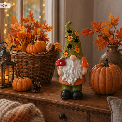 dekoracja figurka jesienna skrzat lampion LED grzyb muchomor 38 cm duża