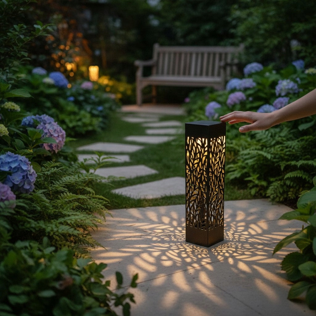 Lampa solarna ogrodowa czarna 53 cm ciepłe światło LED dekoracyjna słupek