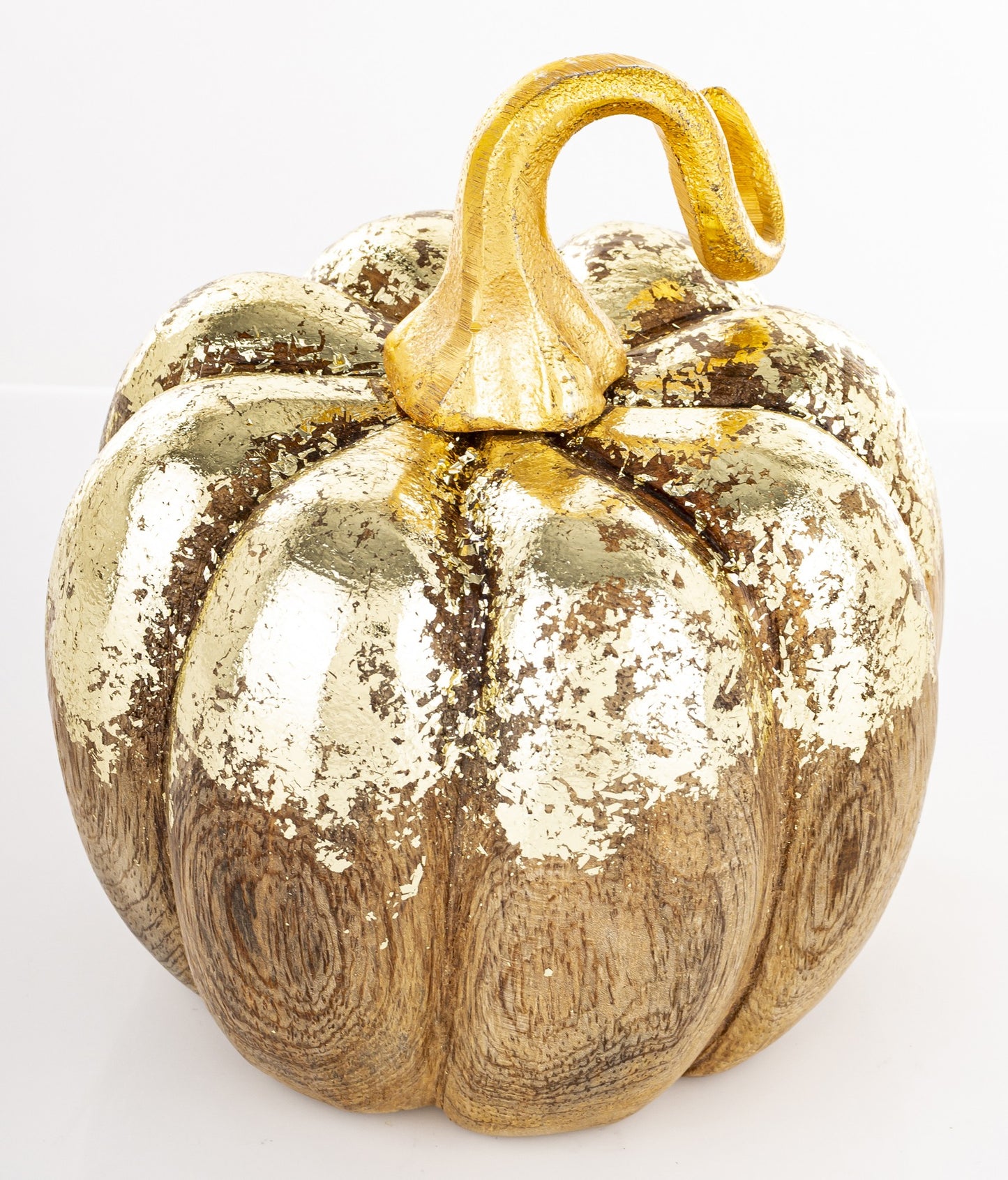 Ozdoba jesienna dynia drewniana brązowo-złota 14,5x11,5x11,5 cm
