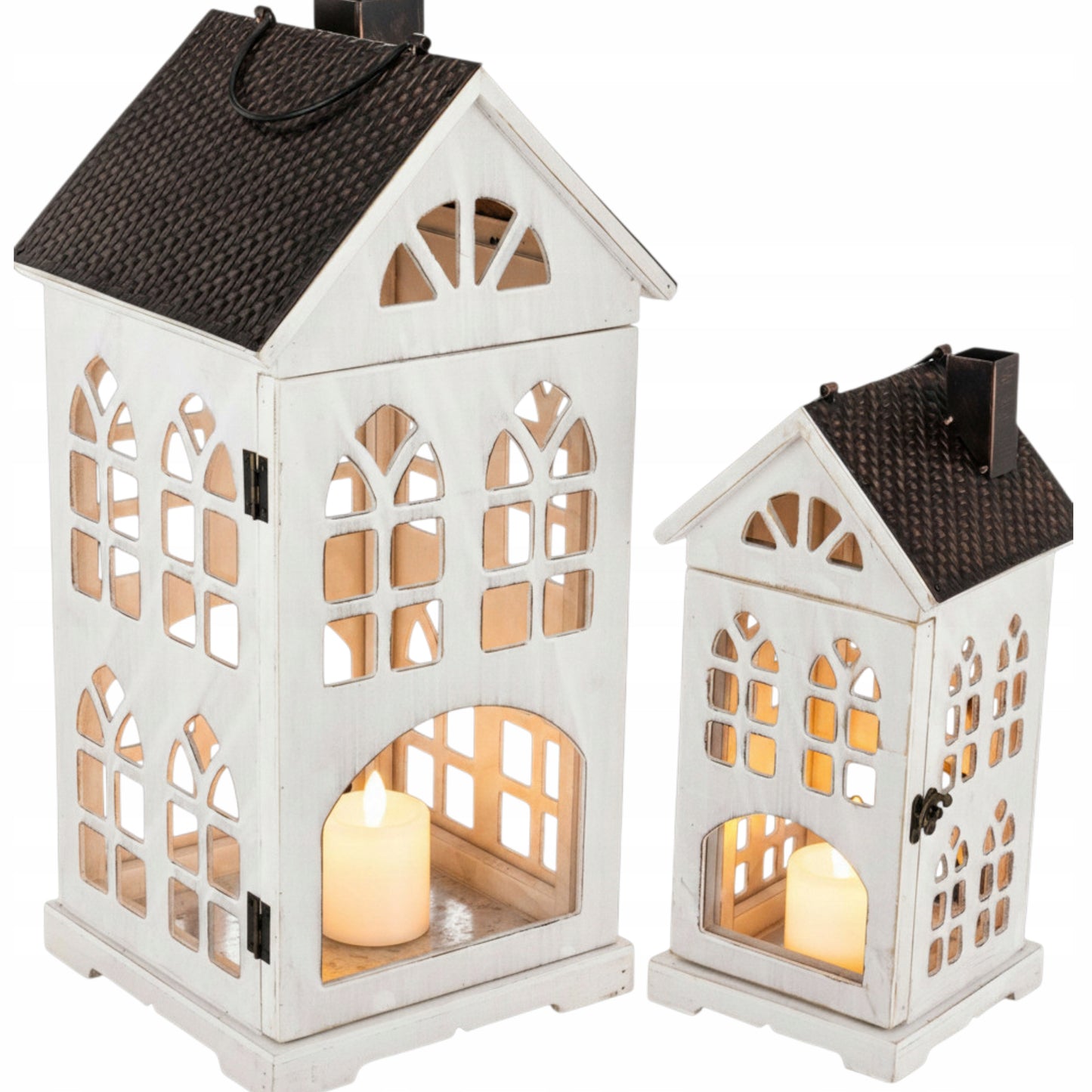 zestaw 2 szt Lampion drewniany XXL duży komplet lampionów 61cm i 43cm