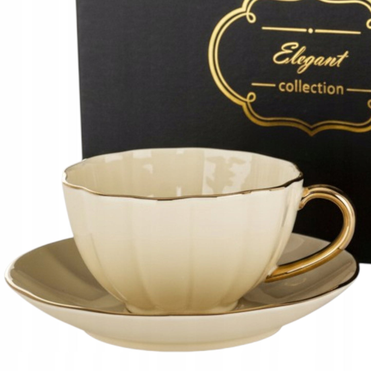 Filiżanka z podstawką do kawy herbaty kremowa porcelana 220 ml prezent