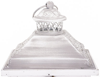 Stylowy rustykalny drewniany lampion biały świecznik duża latarnia 38cm