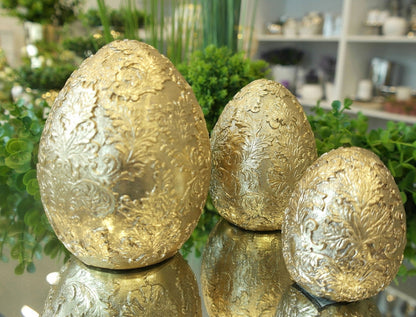 Figurka wielkanocna pisanka złota zdobione jajko 15 cm