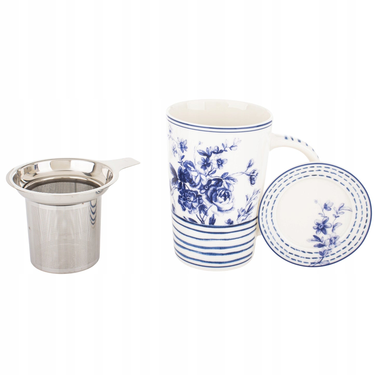 Kubek z Zaparzaczem Porcelana Niebieska Blue Pokrywka Sitko 300 ml