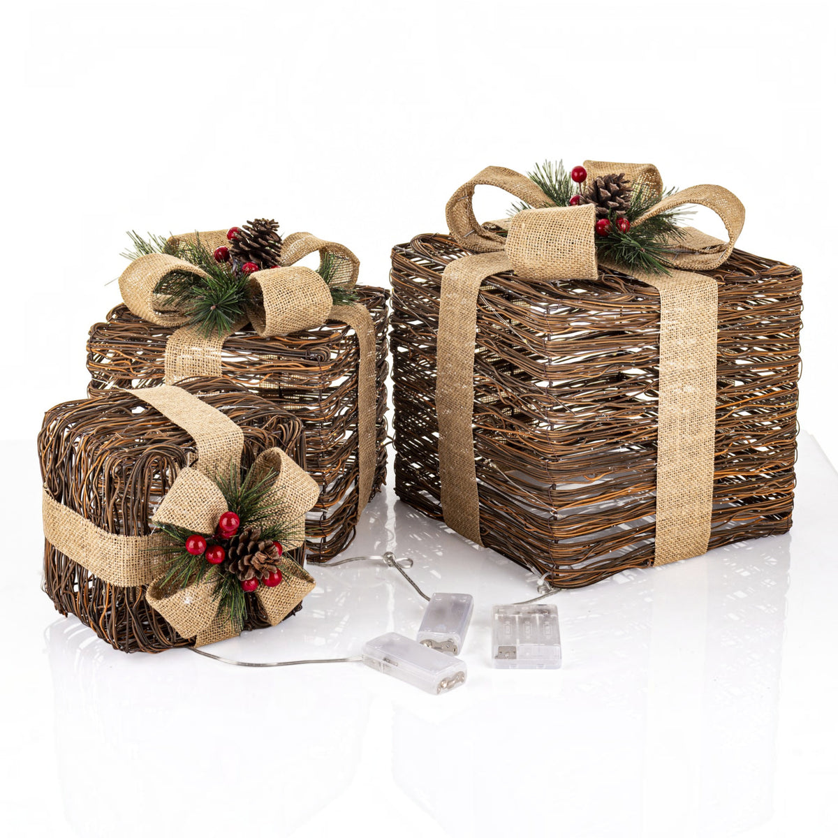 Ozdoba świąteczna LED Prezent czarny, beżowy 30x26x26 25x21x21 18x17x17 cm