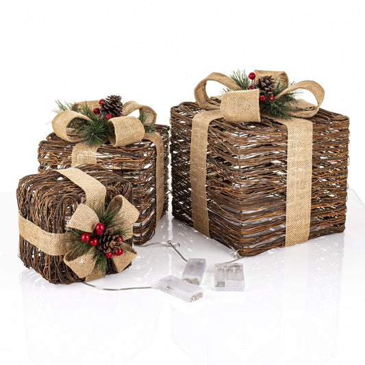 Ozdoba świąteczna LED Prezent czarny, beżowy 30x26x26 25x21x21 18x17x17 cm