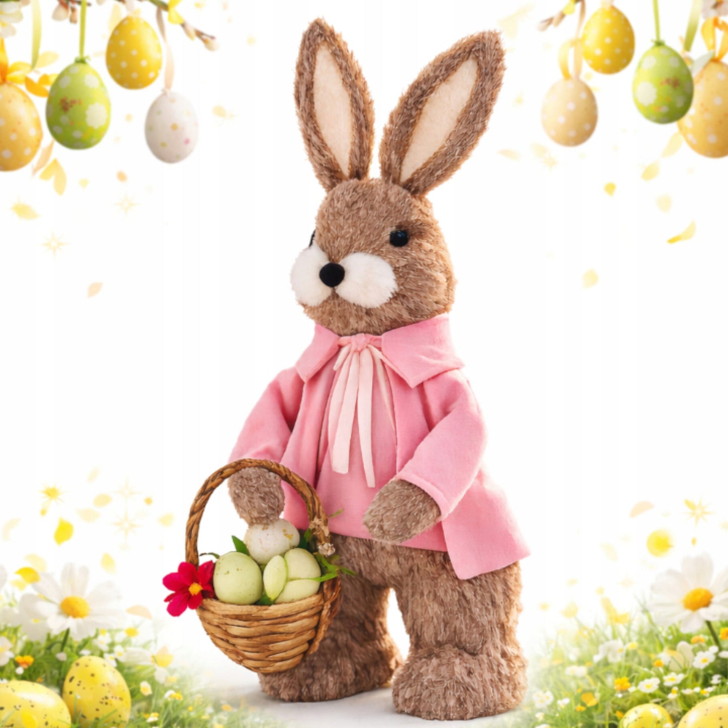 Figurka Wielkanocna Królik z Koszykiem 34 cm Dekoracja Ozdoba Zajączek