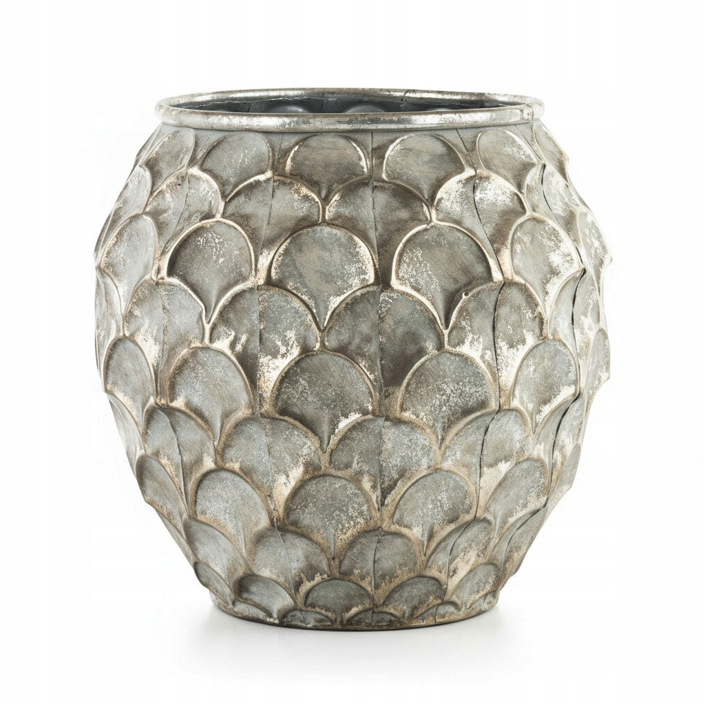 Osłonka na kwiaty metalowa duża 32 x 32 cm metal srebrny