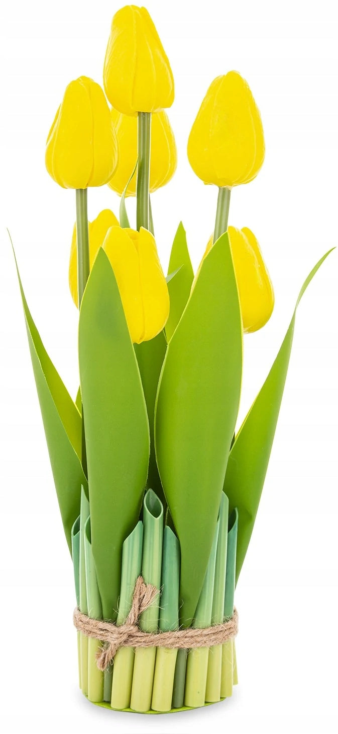 Bukiet sztucznych kwiatów Żółte Tulipany 28cm stroik tulipan żółty