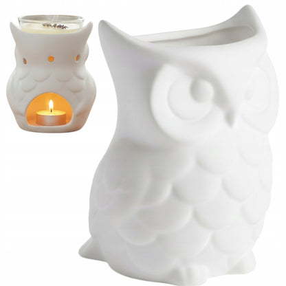 Kominek zapachowy ceramiczny biały sowa figurka podgrzewacz olejków 12 cm