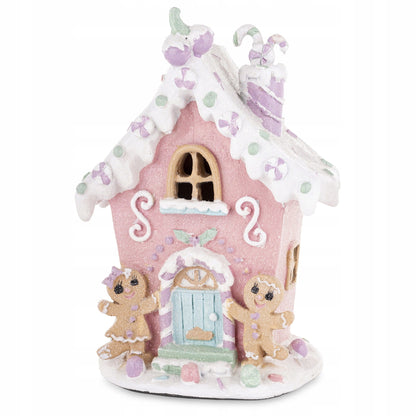 Figurka świąteczna Pastelowy domek LED różowy latarenka 19 cm