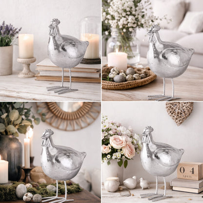 figurka wielkanocna kura srebrna kurka 16 cm