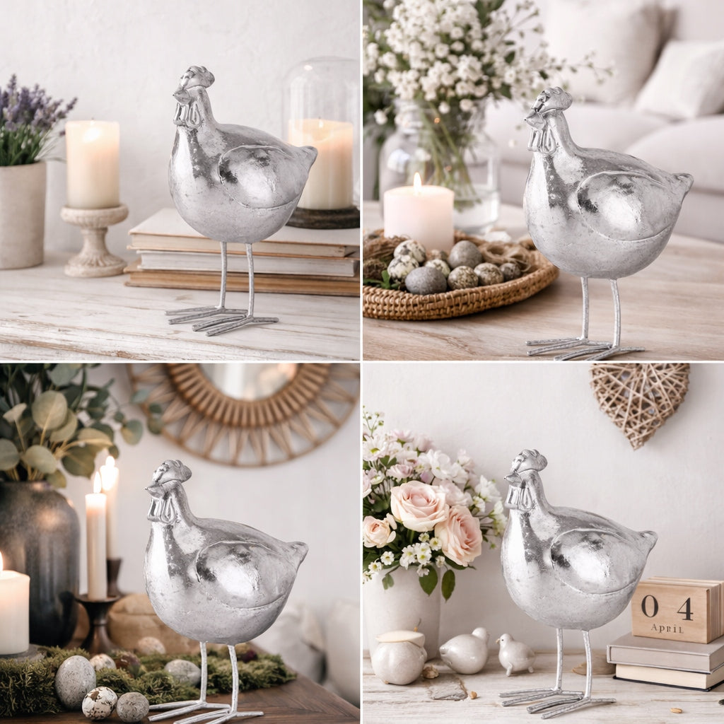 figurka wielkanocna kura srebrna kurka 16 cm