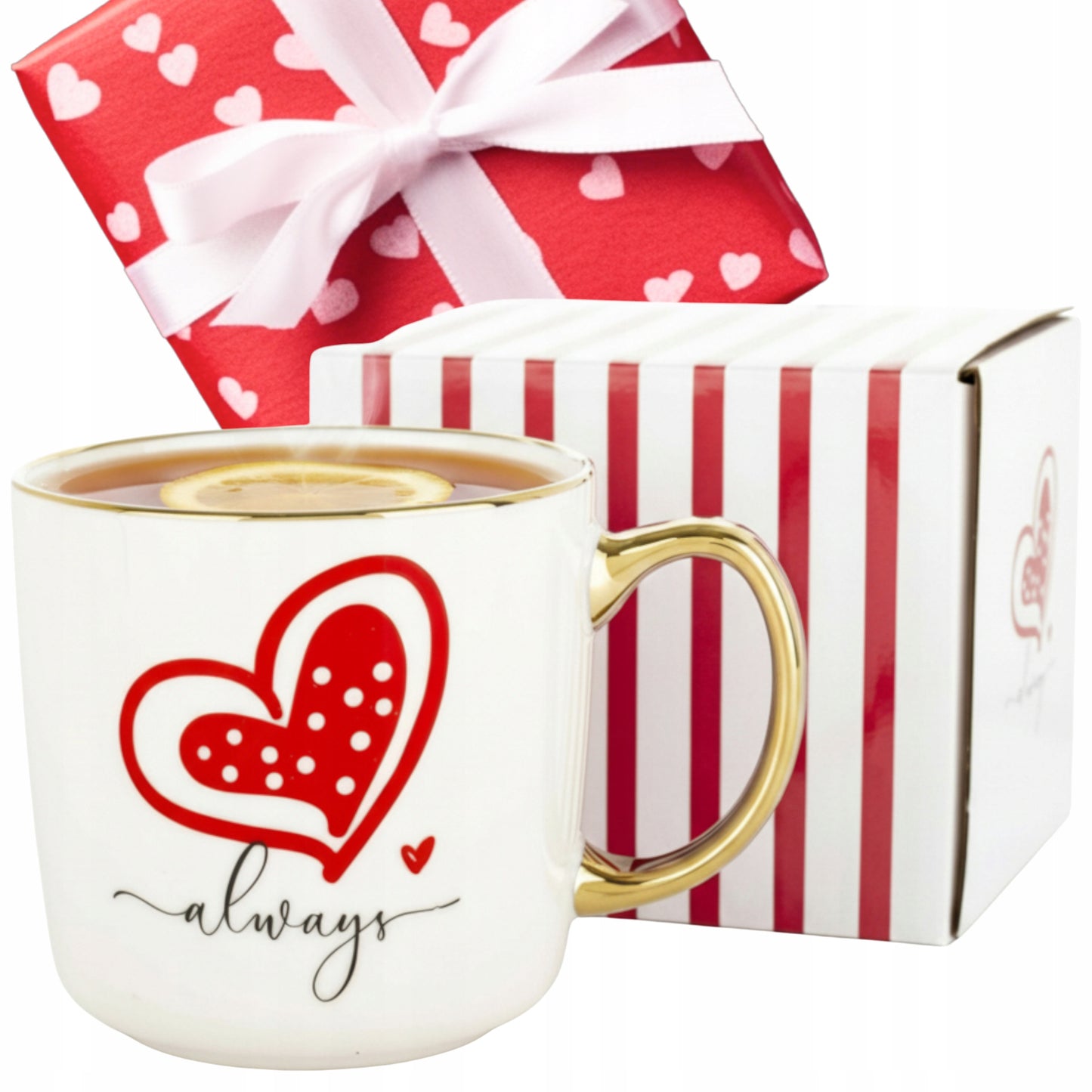 Duży porcelanowy kubek w pudełku na walentynki prezent 385 ml