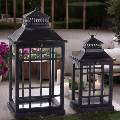 Zestaw 2 szt Lampion Drewniany czarny Latarnie komplet XXL 69cm