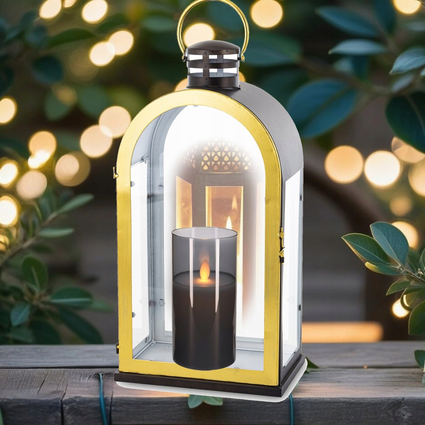 Lampion metalowy 66cm latarnia złoty czarny dekoracja