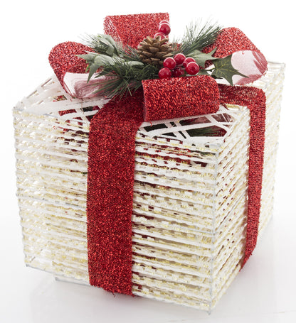 Ozdoba świąteczna LED Prezent biały, czerwony 29x25x25 25x20x20 20x15x15 cm