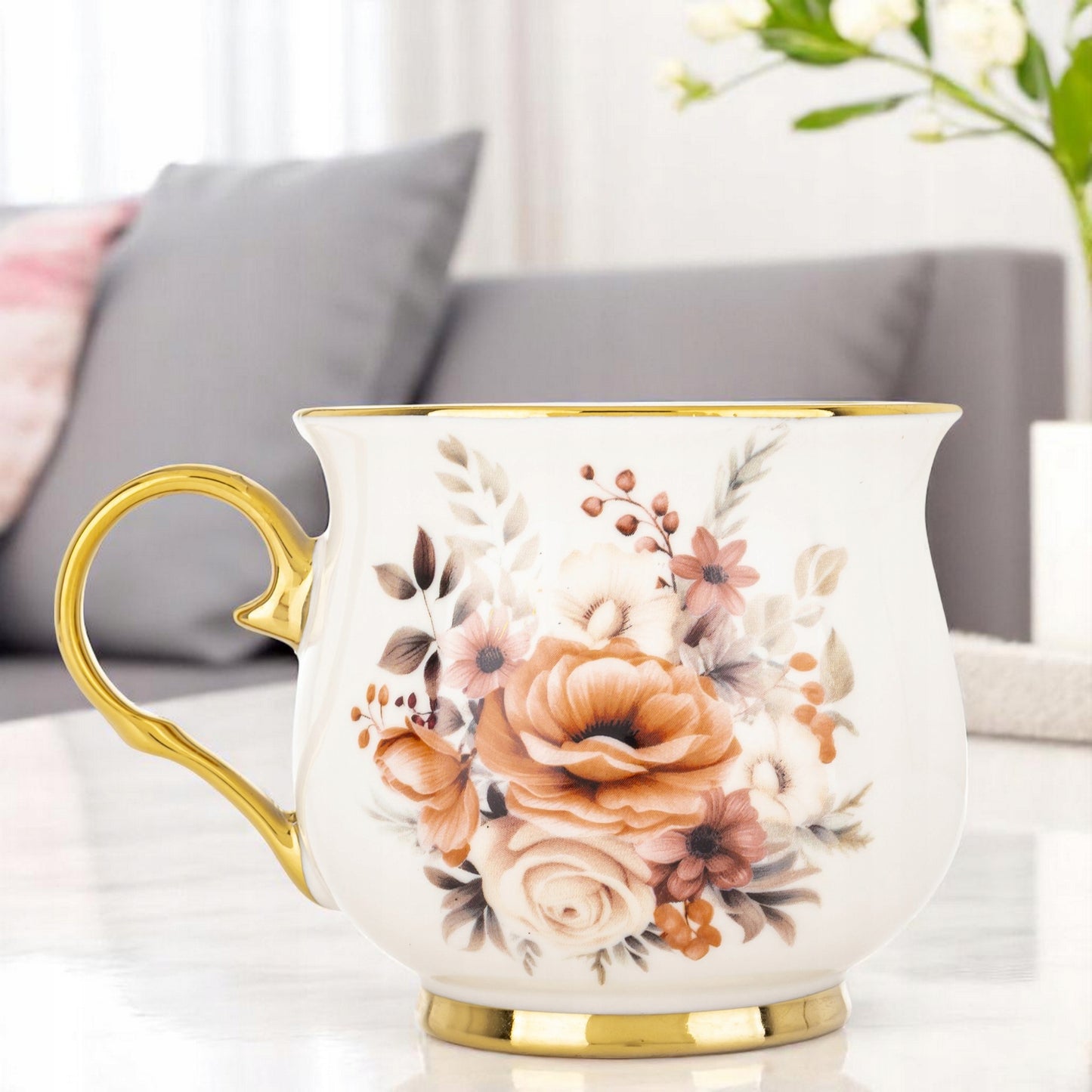 Kubek w pudełku porcelana 450 ml filiżanka wzór w kwiaty prezentowy
