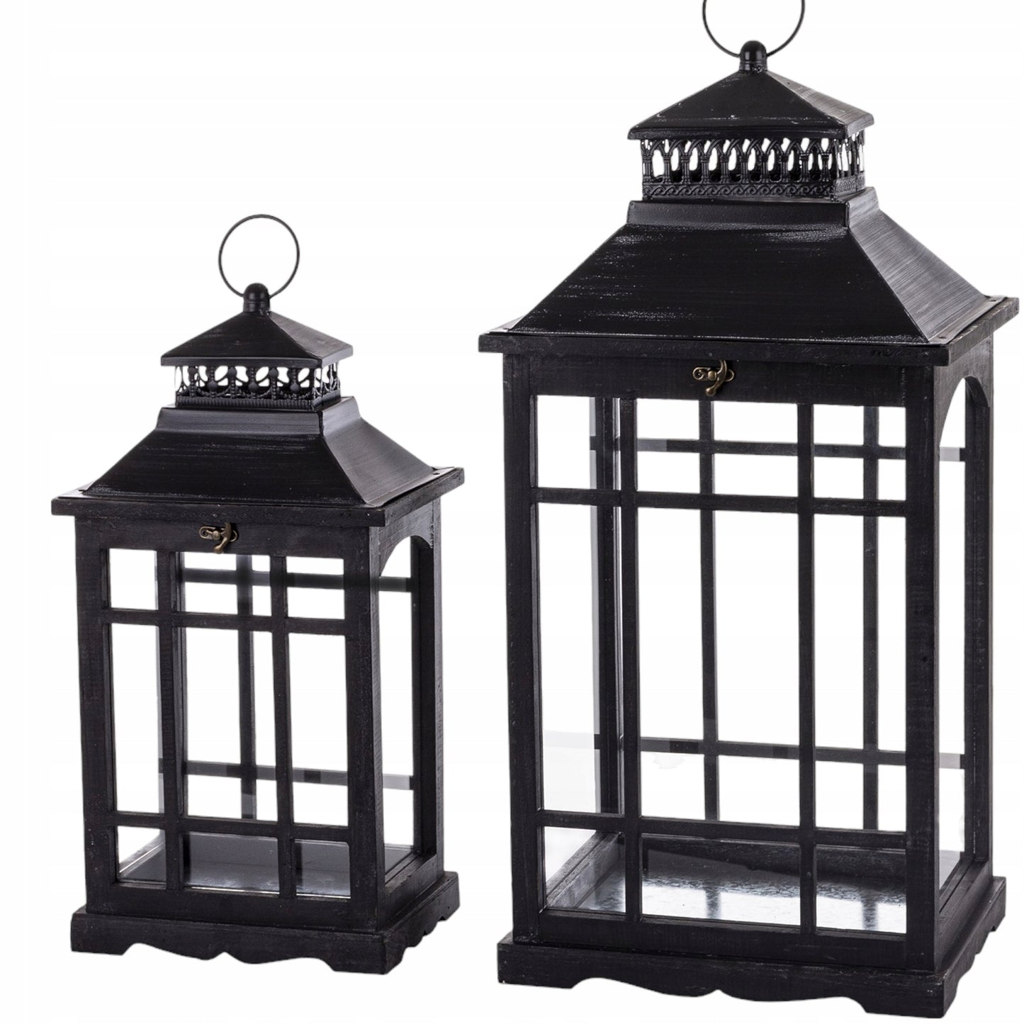Zestaw 2 szt Lampion Drewniany czarny Latarnie komplet XXL 69cm