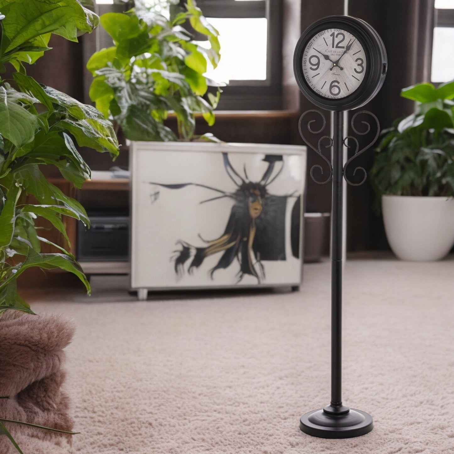 Zegar podłogowy metalowy czarny mat na nodze loft retro 151cm