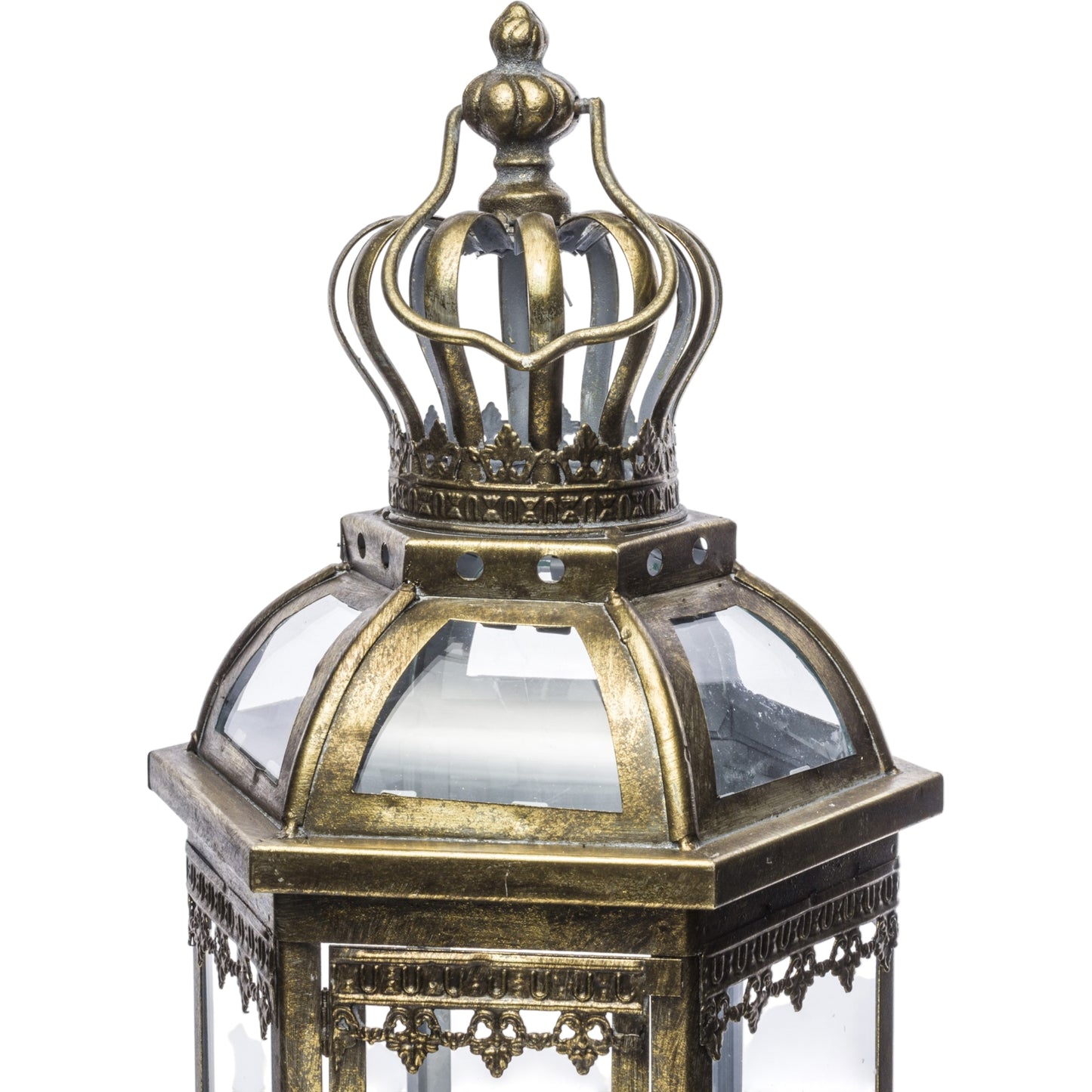 Lampion złoty metalowy postarzana latarnia w indyjskim stylu wysoka 64 cm
