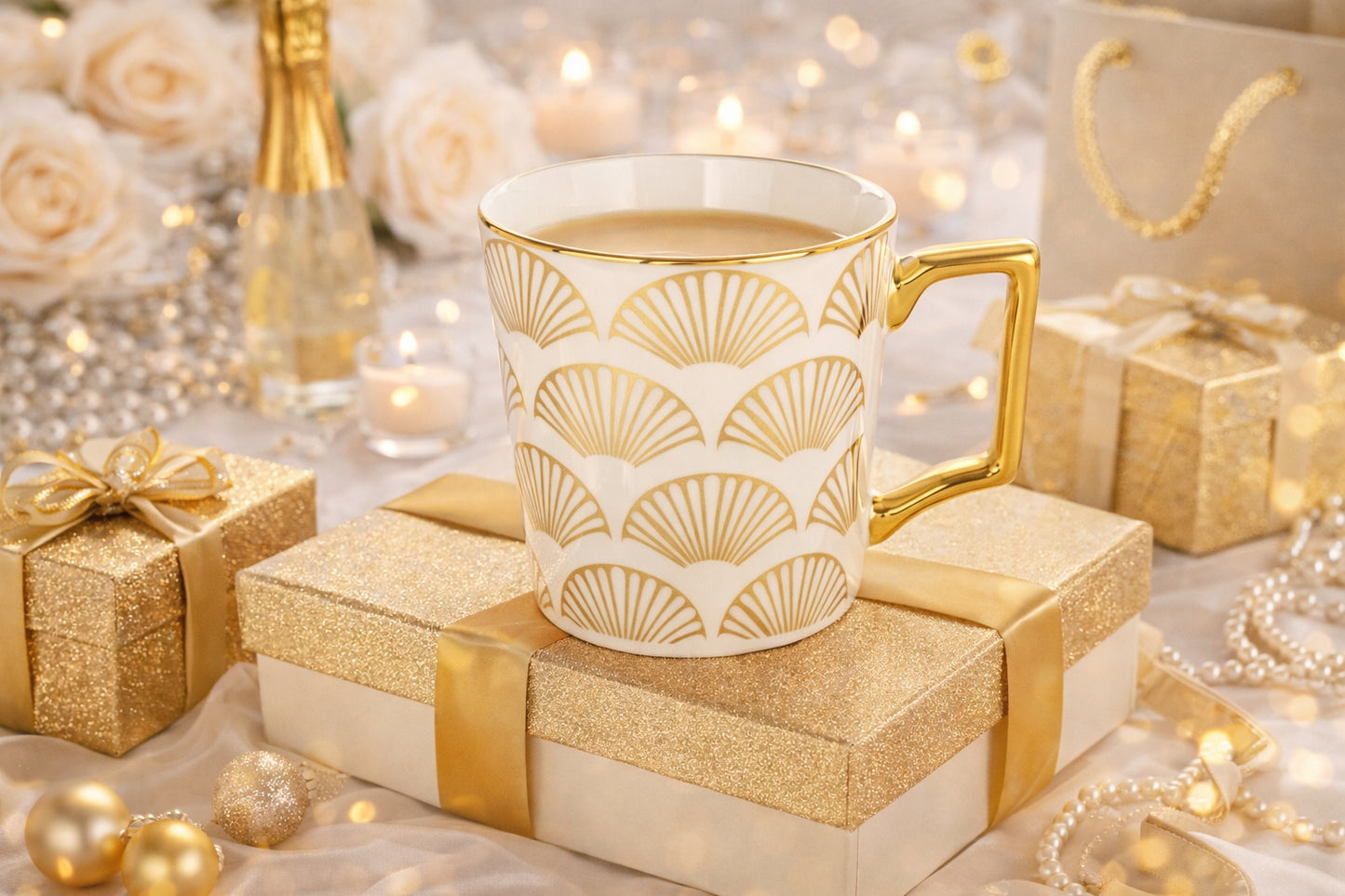 Porcelanowy Kubek elegancki złote ucho 310ml