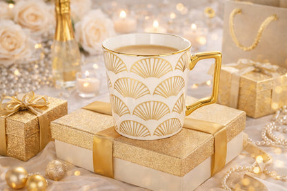 Porcelanowy Kubek elegancki złote ucho 310ml