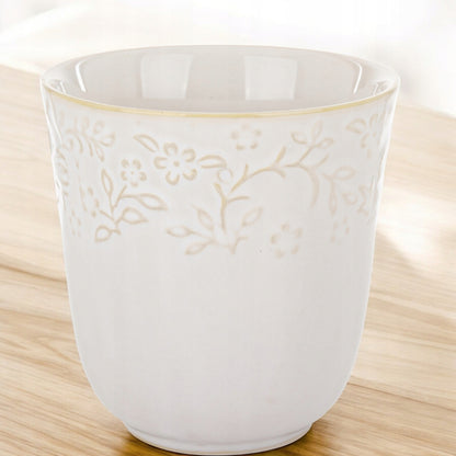 Kubek Sarmatia 400ml kremowy  porcelanowu ecru tłoczony wzór kwiaty