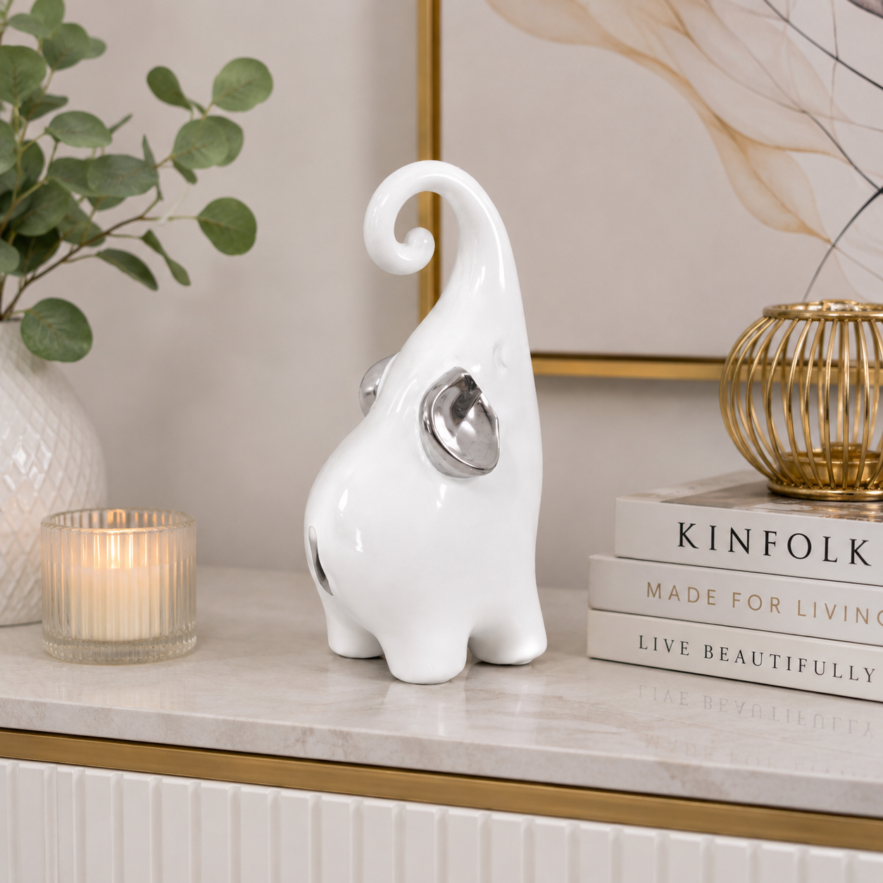 Słonik porcelanowy dekoracja ozdoba ceramika biały