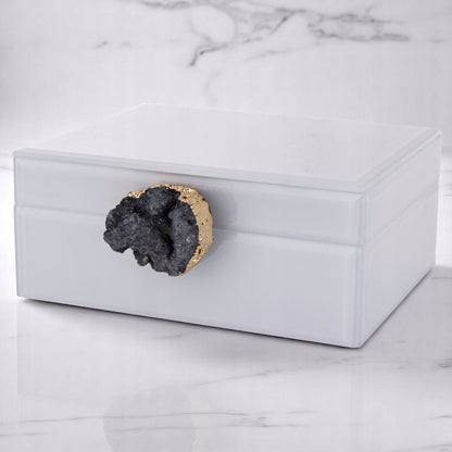 SZKLANA SZKATUŁKA BIAŁA NA BIŻUTERIĘ KASETKA GLAMOUR ZŁOTO CZARNY AGAT