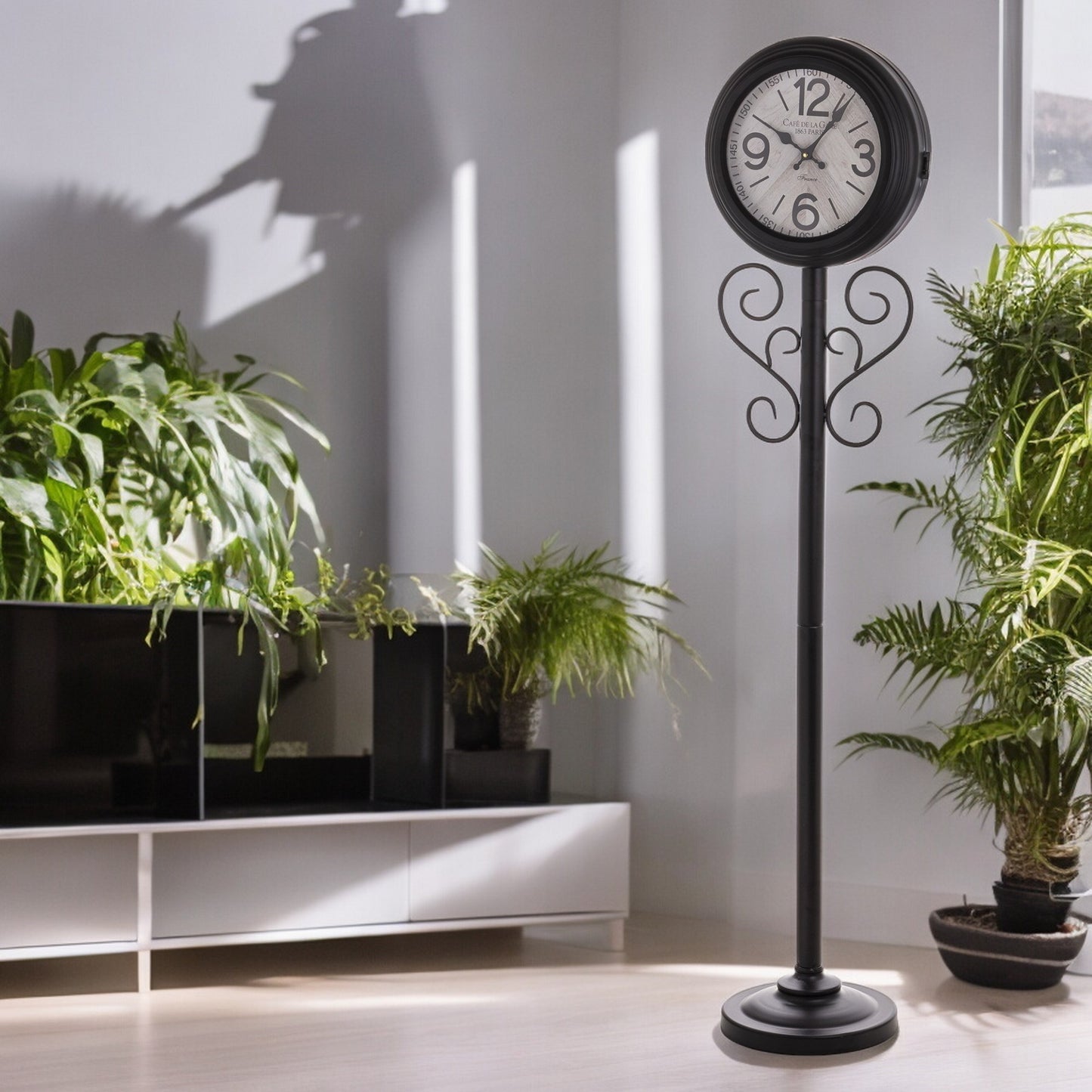 Zegar podłogowy metalowy czarny mat na nodze loft retro 151cm