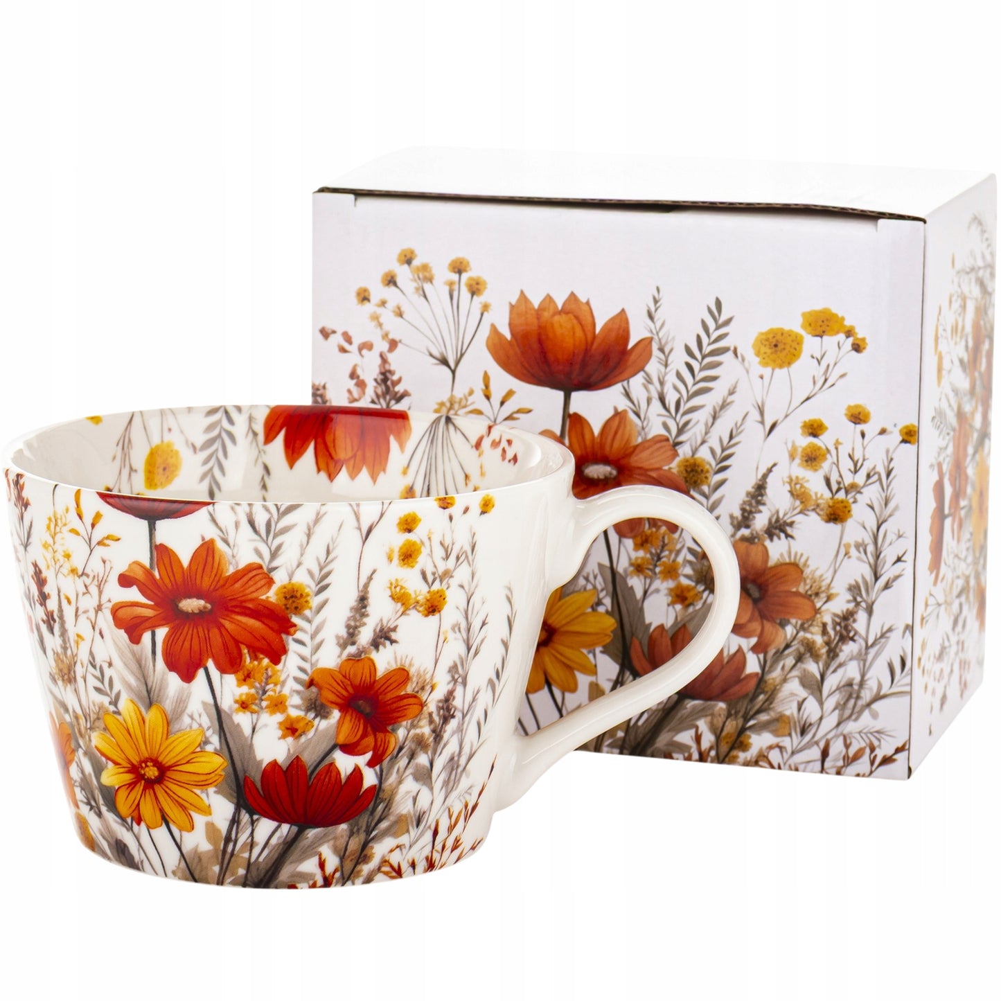 Kubek porcelanowy w kwiaty do kawy herbaty zmywarki mikrofali duży 450 ml