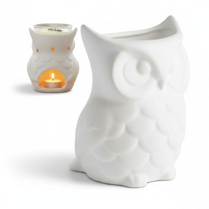 Kominek zapachowy ceramiczny biały sowa figurka podgrzewacz olejków 12 cm