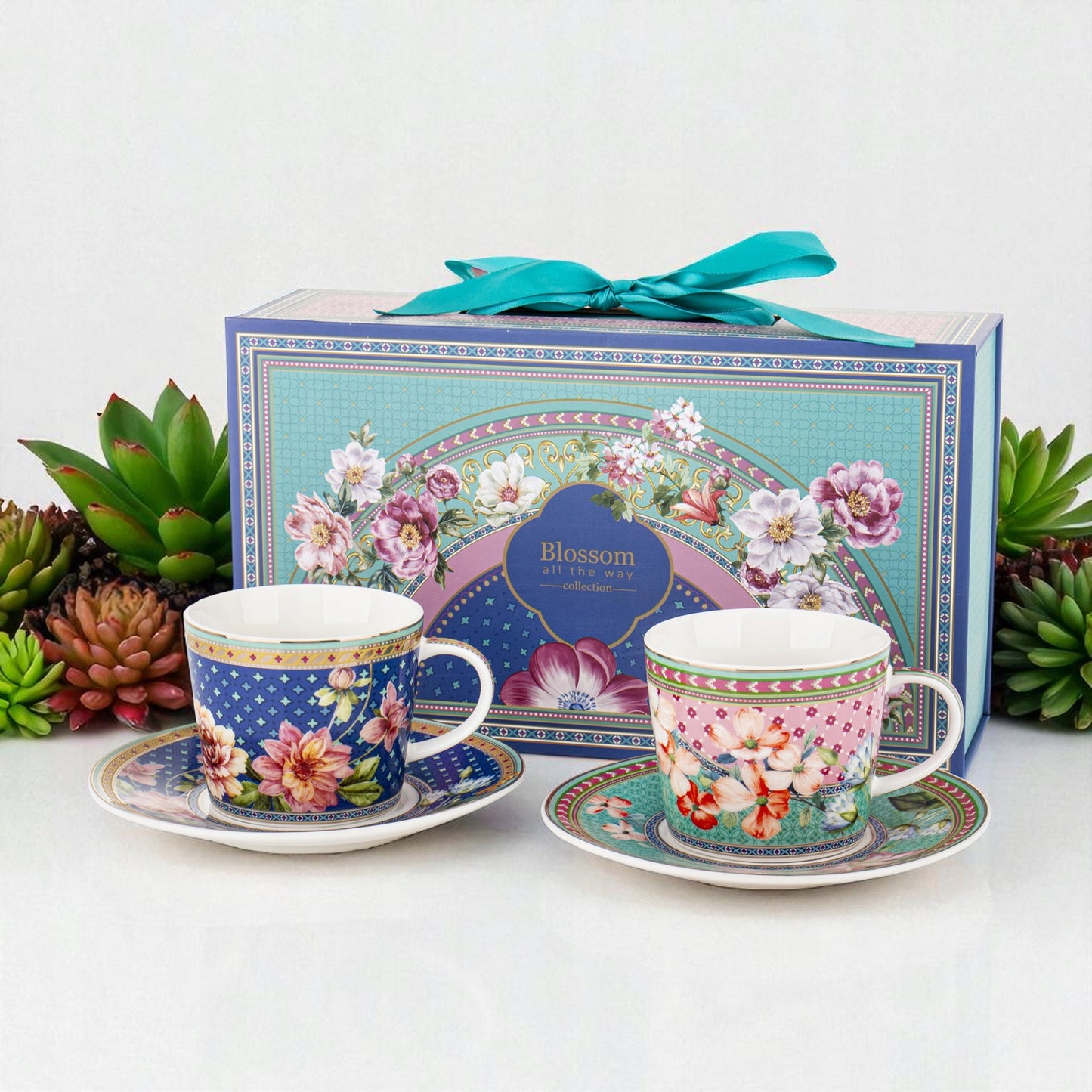 Zestaw Filiżanek ze Spodkiem 2 szt. 220 ml komplet porcelanowy kawowy