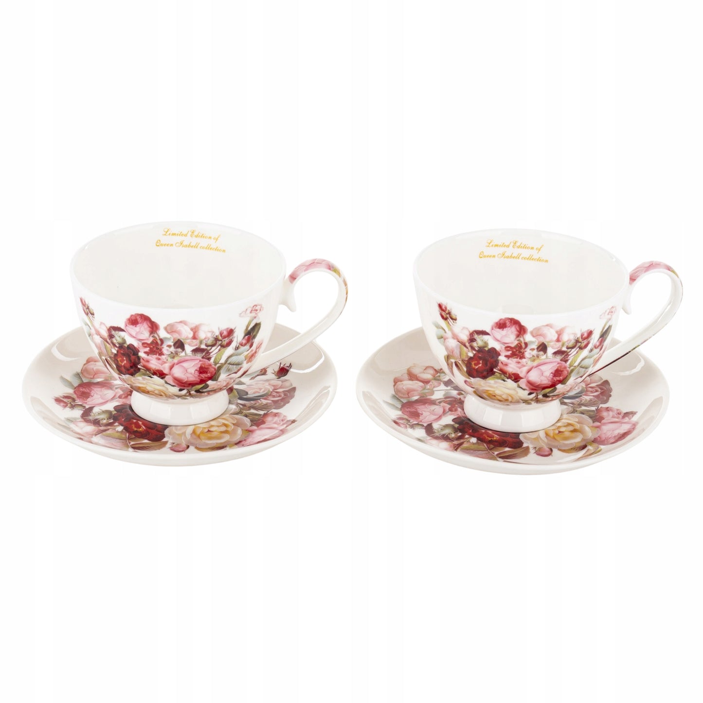 Zestaw 2 Filiżanek z Podstawką Porcelana kubek Kwiaty kawa herbata Prezent