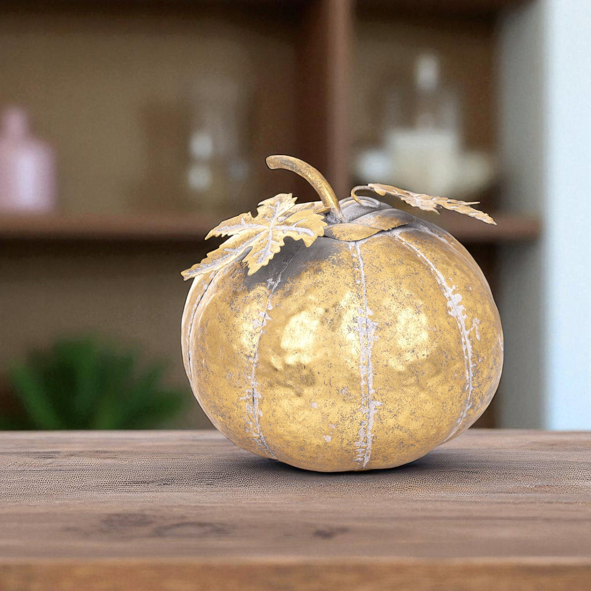 Dekoracja złota dynia metalowa złota ozdobna figurka jesień Halloween