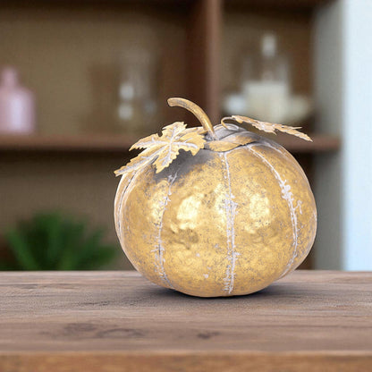Dekoracja złota dynia metalowa złota ozdobna figurka jesień Halloween