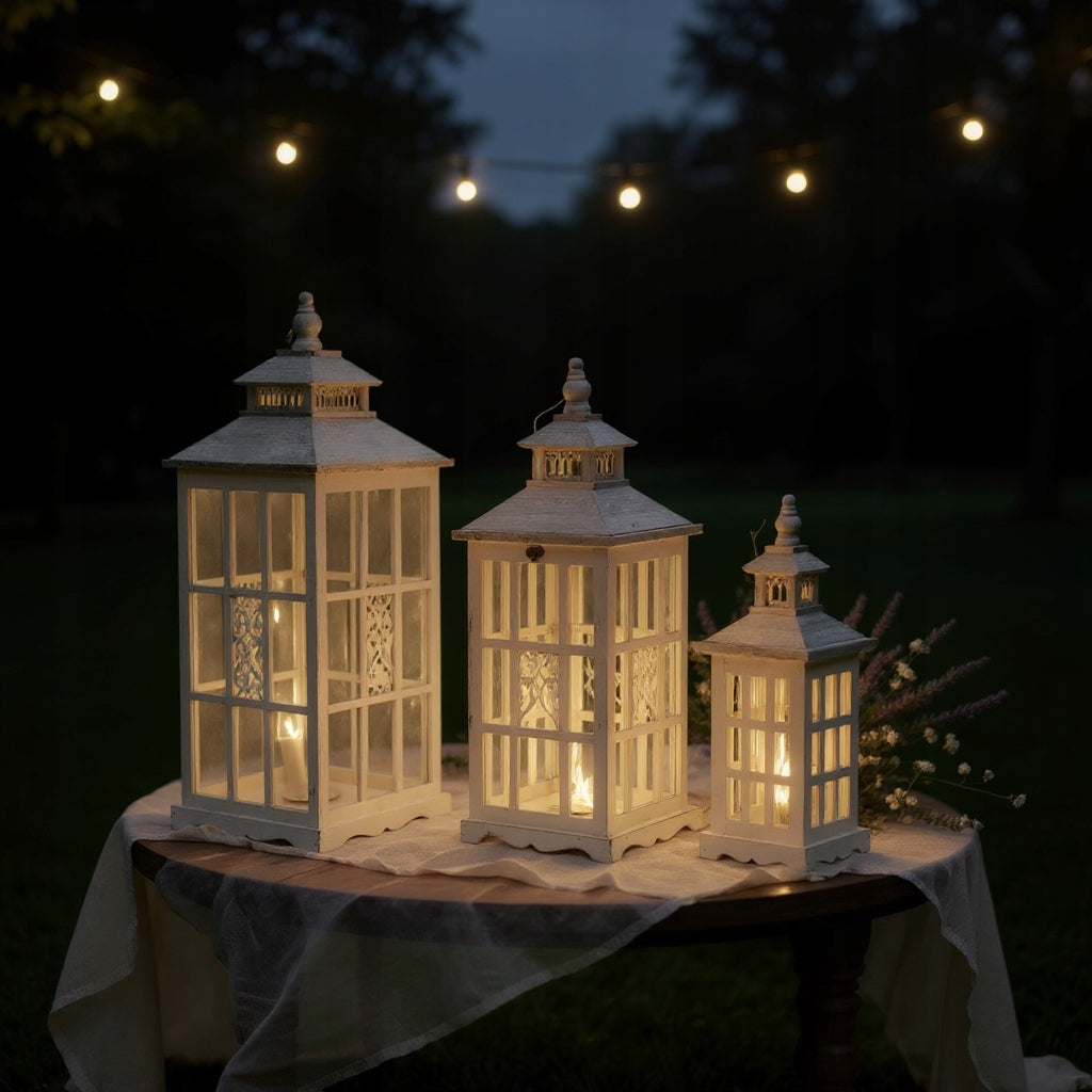 Zestaw trzech lampionów XXL drewnianych 85,65,45cm Lampion świecznik duży