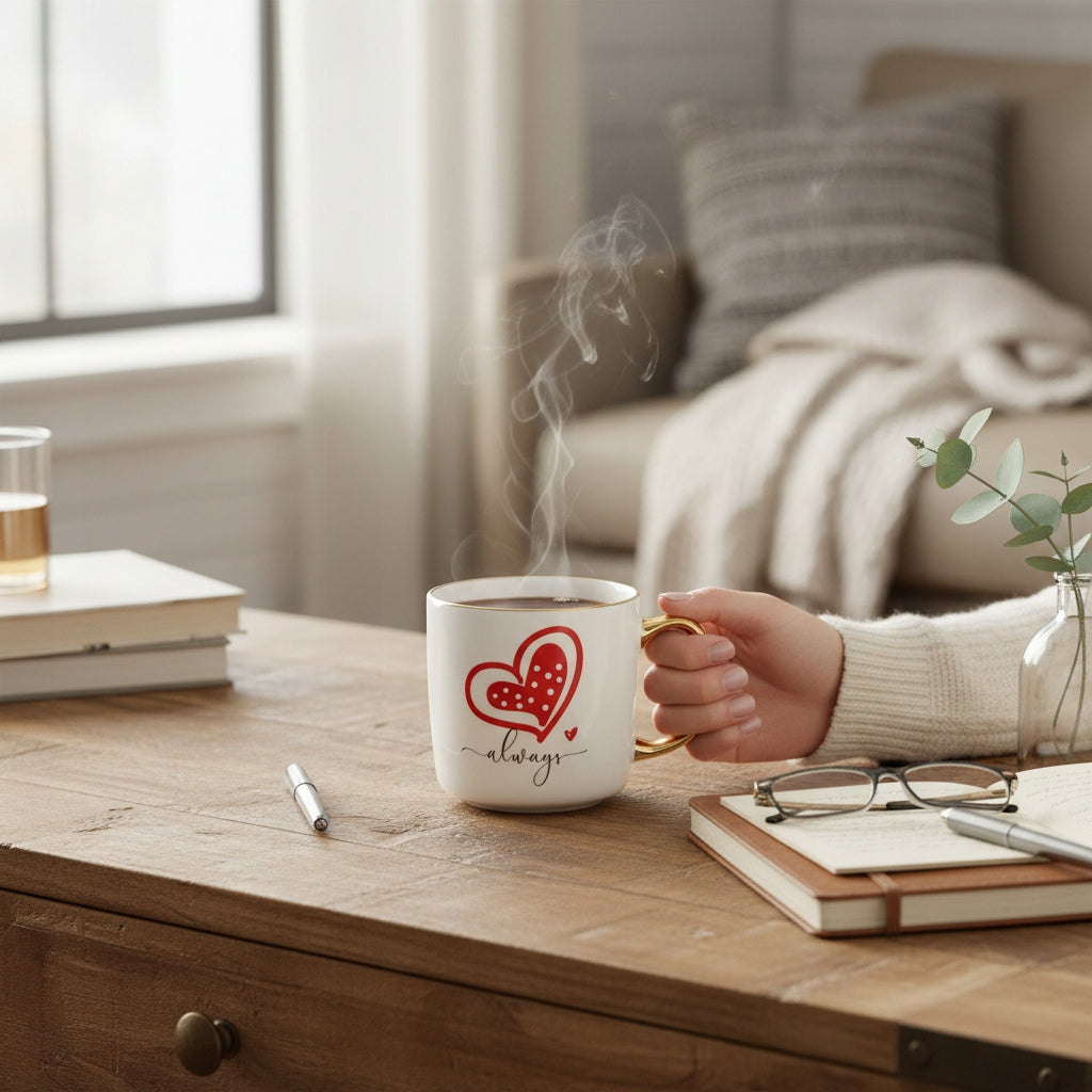 Duży porcelanowy kubek w pudełku na walentynki prezent 385 ml