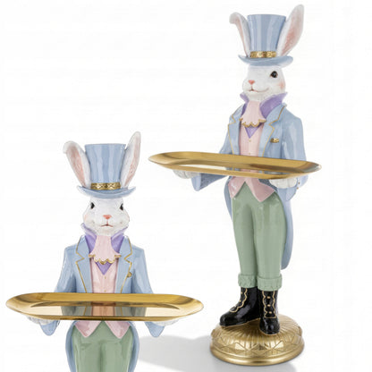 Figurka królik z tacą dekoracja zajączek Wielkanoc wiosna XXL 59,5 cm