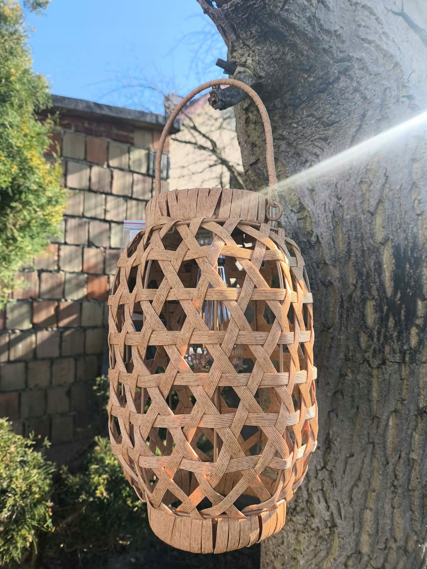 Lampion solarny rattanowy LED wiszący ogrodowy balkonowy 28 cm pleciony