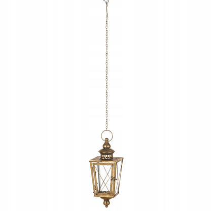 Metalowy lampion złoty wiszący szklany latarnia złota retro dekoracja hak