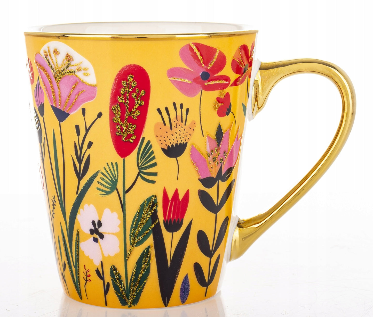 Kubek porcelanowy 300 ml kolorowy kwiaty złote ucho na kawe herbatę prezent