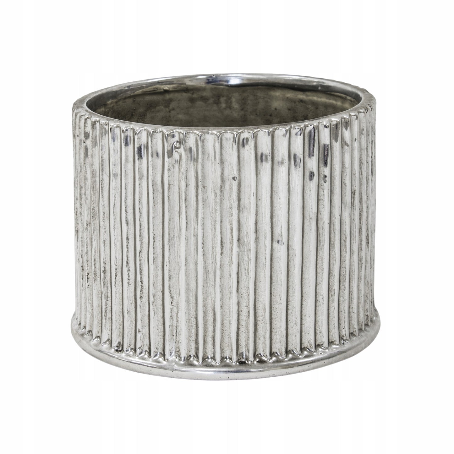 Osłonka ceramiczna srebrna doniczka okrągła średnia 15x16x16
