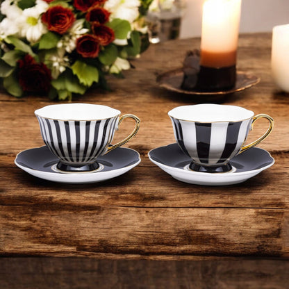 Komplet filiżanek porcelanowych 2szt. biało-czarne złote