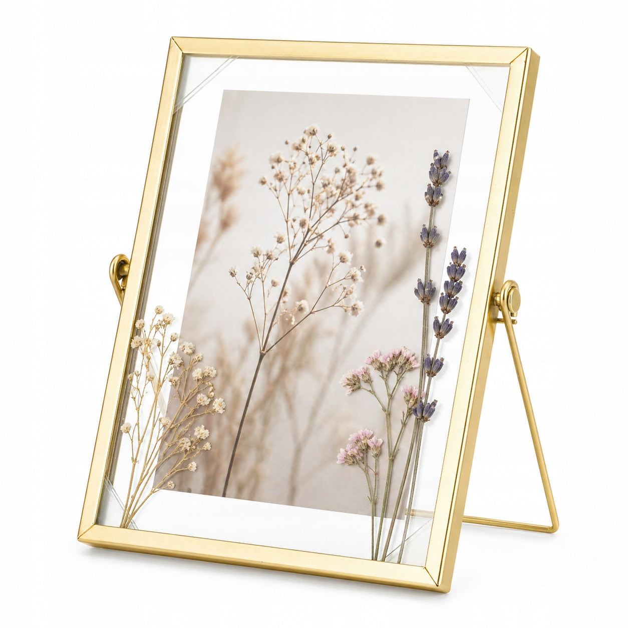 Ramka na zdjęcia metalowa złota float stawiana 22,5x19,5 foto 13x18 cm