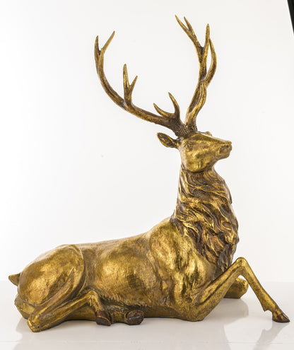 Figurka świąteczna renifer złoty tworzywo sztuczne 50x52x19 cm Antique