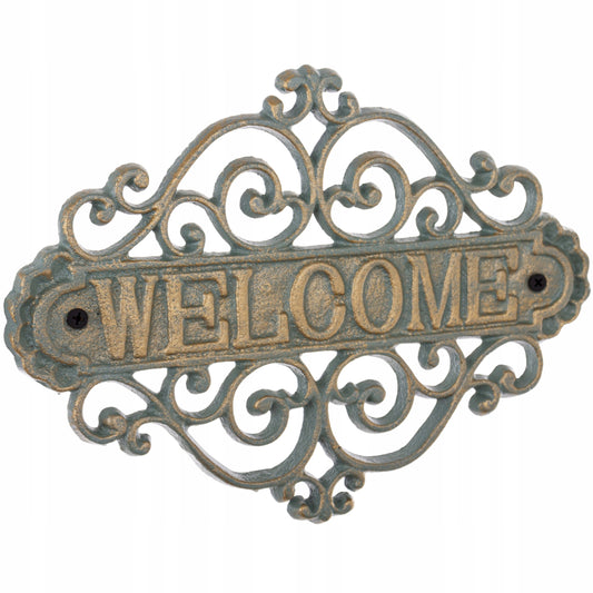 Dekoracja Żeliwna Ścienna tabliczka welcome powitalna ogrodowa metalowa